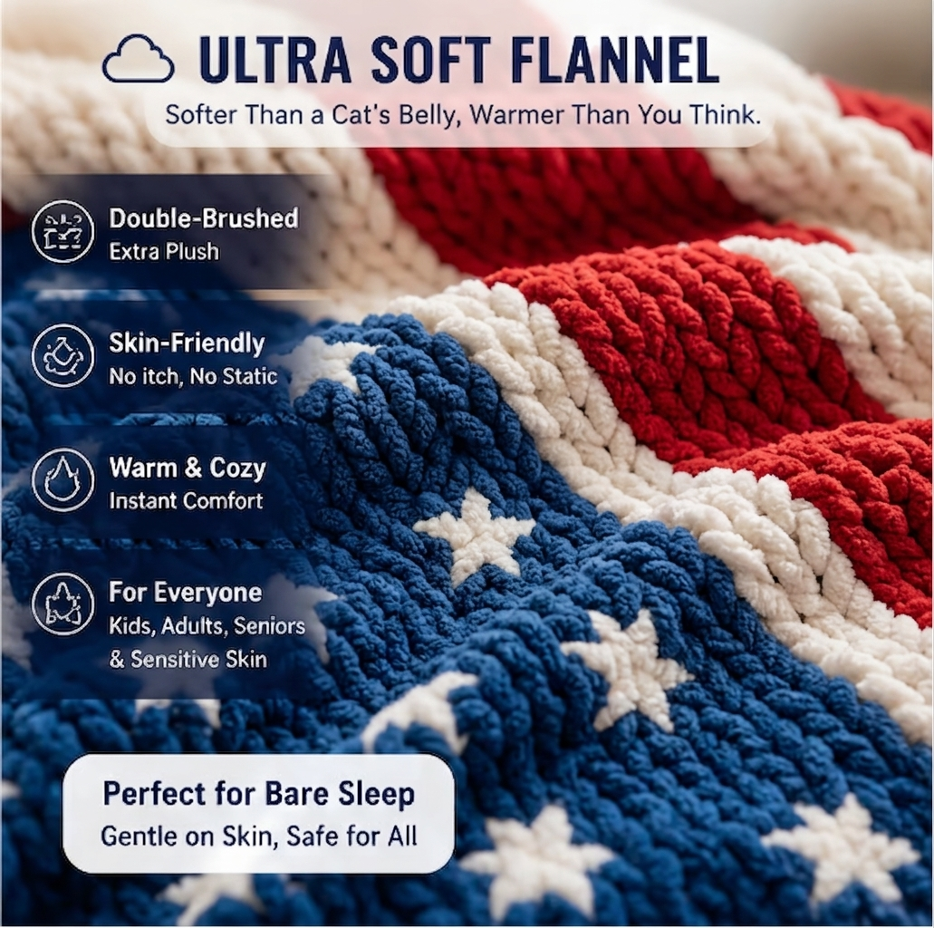 🇺🇸❤️American Flag Flannel Blanket — Ultra-Soft Flannel | Non-Shedding | Suitable for All Seasons