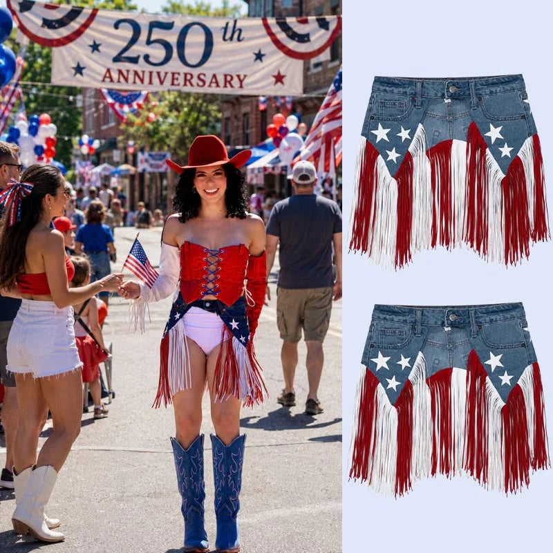 🎉USA 250th Anniversary Patriotic Denim Fringe Belt