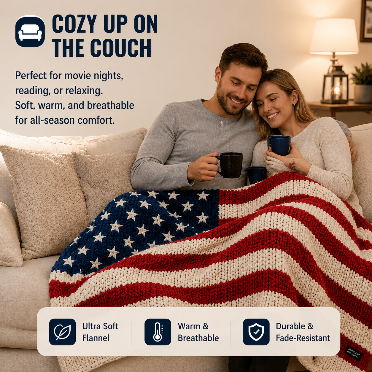 🇺🇸❤️American Flag Flannel Blanket — Ultra-Soft Flannel | Non-Shedding | Suitable for All Seasons